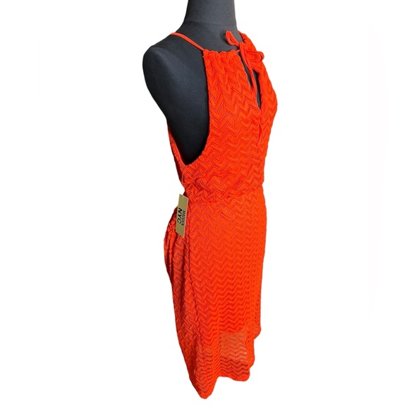 New! MADDEN NYC Adjustable Halter Chevron Lace Texture Orange Midi Dress Large - Picture 1 of 12